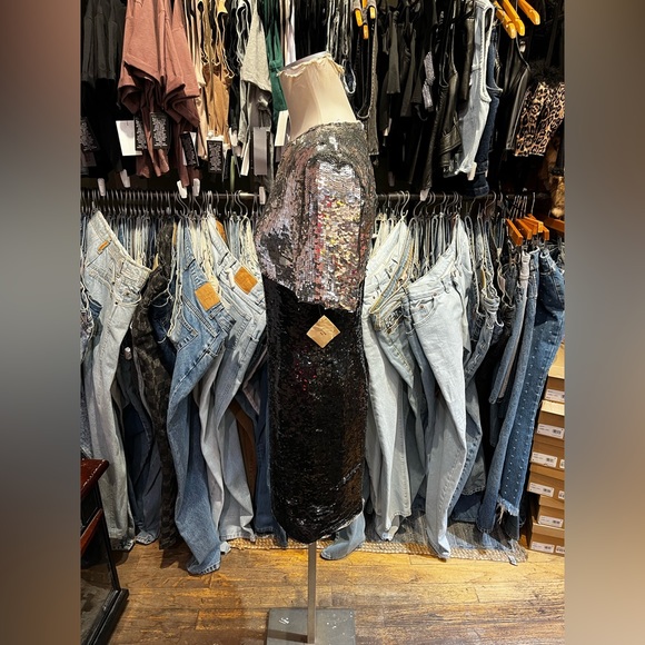 Vintage 80s 2 tone sequin keyhole Party Dress - Picture 4 of 4